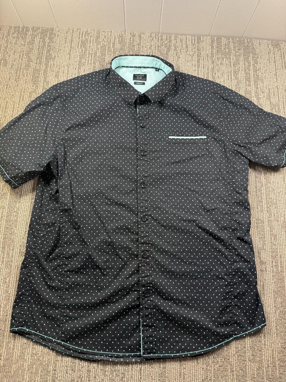 7 Diamonds Shirt Mens XL Black Geometric Short Sleeve Button Up Casual Pockets